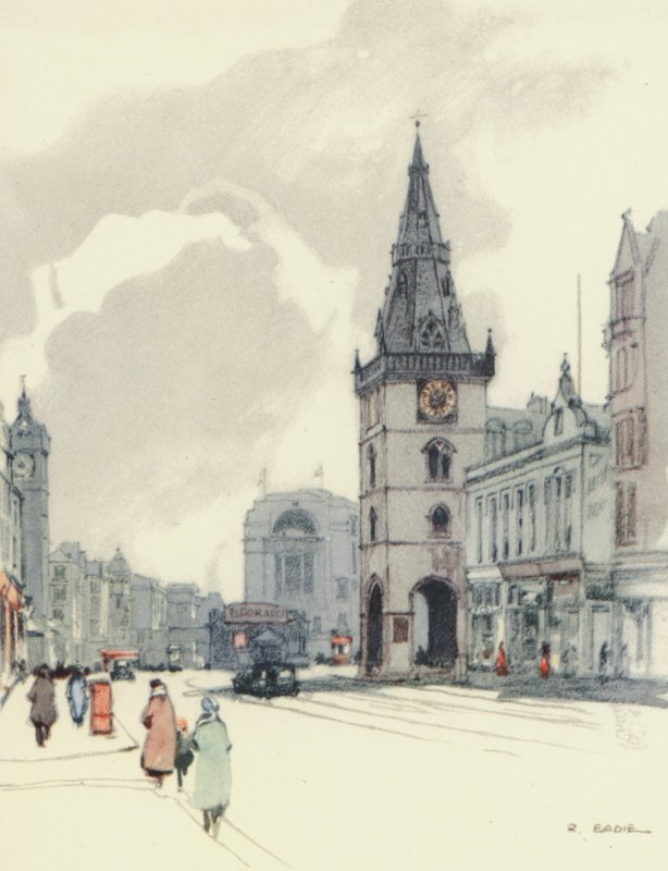 Glasgow: The Tolbooth and the Tron Steeple (litografía en color) de Robert Eadie