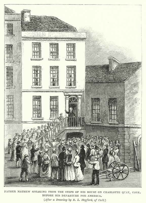 Padre Mathew hablando desde los escalones de su casa en Charlotte Quay, Cork, antes de su partida a América de Robert L. Stopford
