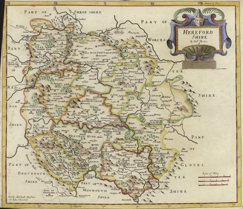 Mapa de Herfordshire (grabado en color) de Robert Morden