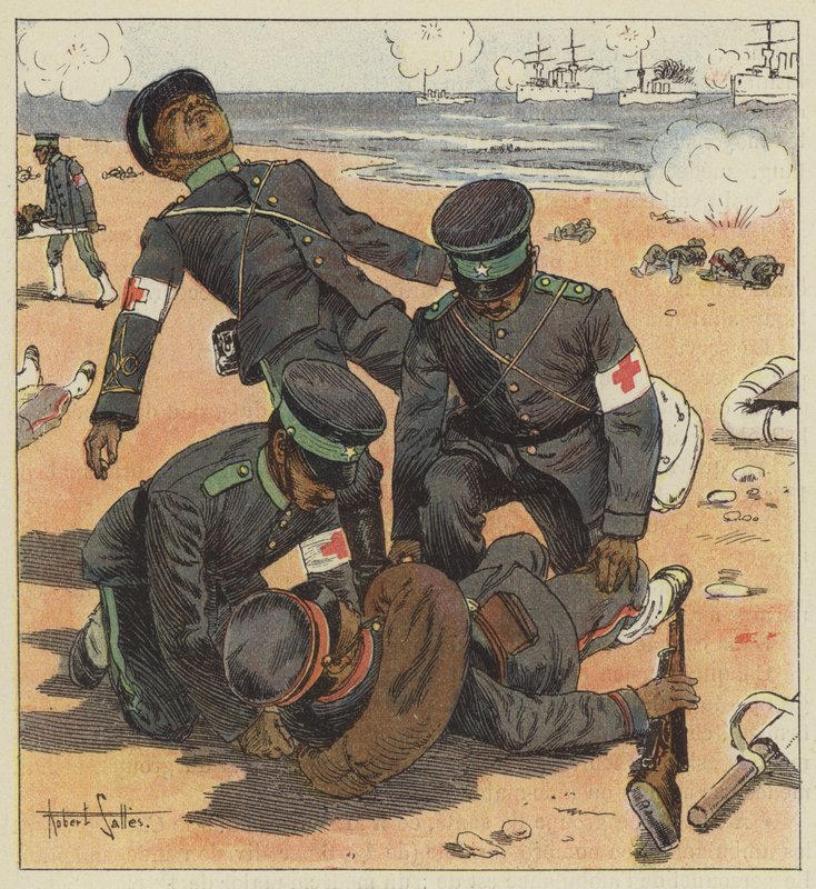 Camilleros japoneses recogiendo a los heridos de Robert Salles