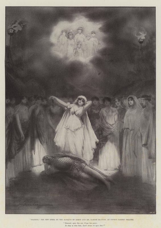 Diarmid, la Nueva Ópera del Marqués de Lorne y el Sr. Hamish MacCunn, en el Teatro Covent Garden de Robert Sauber