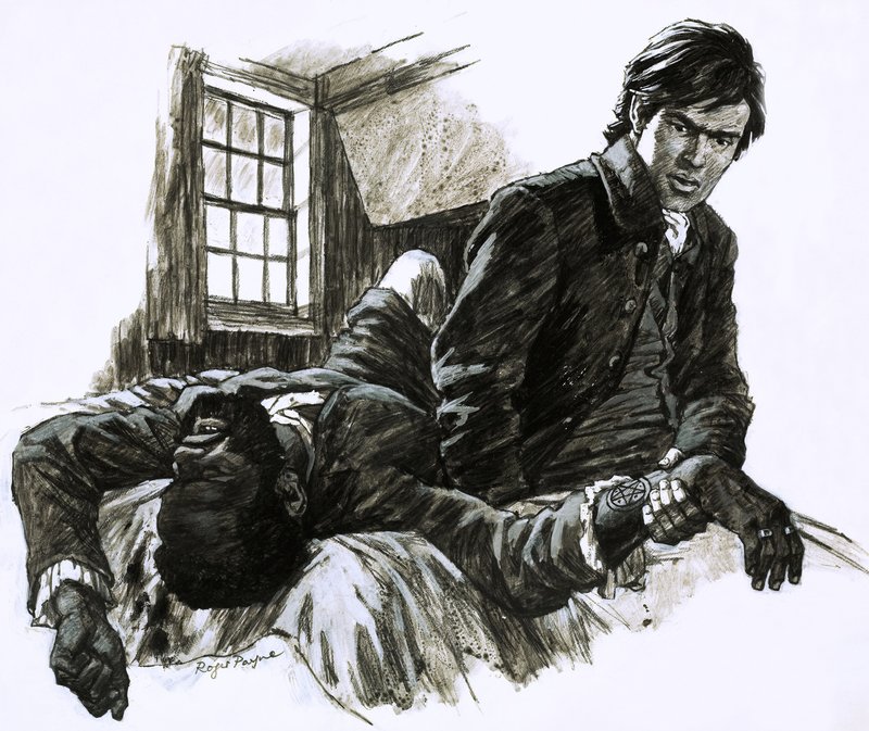 Un enemigo desconocido, ilustración del serial La marca del pentagrama de Roger Payne