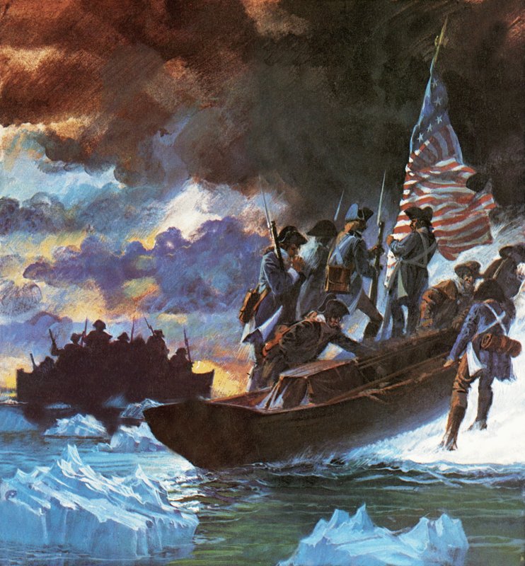 George Washington y sus hombres cruzan el río Delaware medio congelado de Roger Payne
