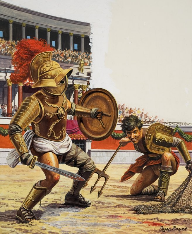 Gladiadores (gouache sobre papel) de Roger Payne