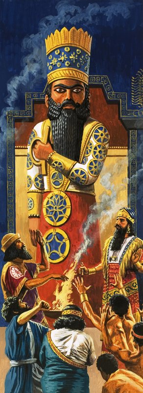 Ritos religiosos ante la estatua dorada del dios Marduk de Roger Payne