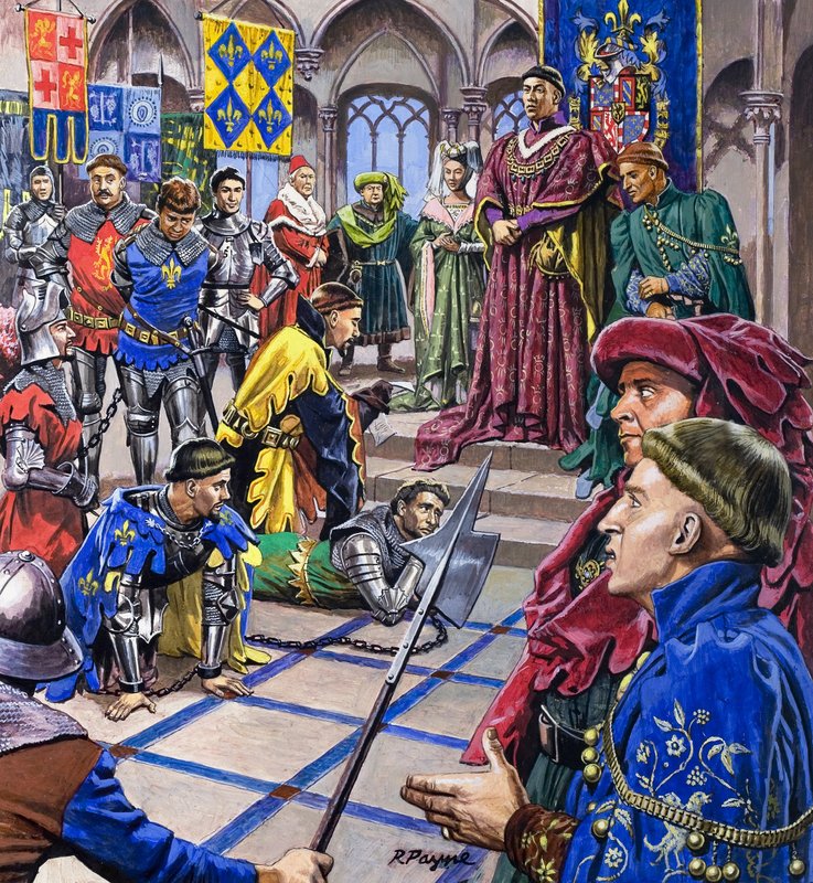Los hombres que gobernaron Borgoña, de "Dinastías del destino" (gouache sobre papel) de Roger Payne