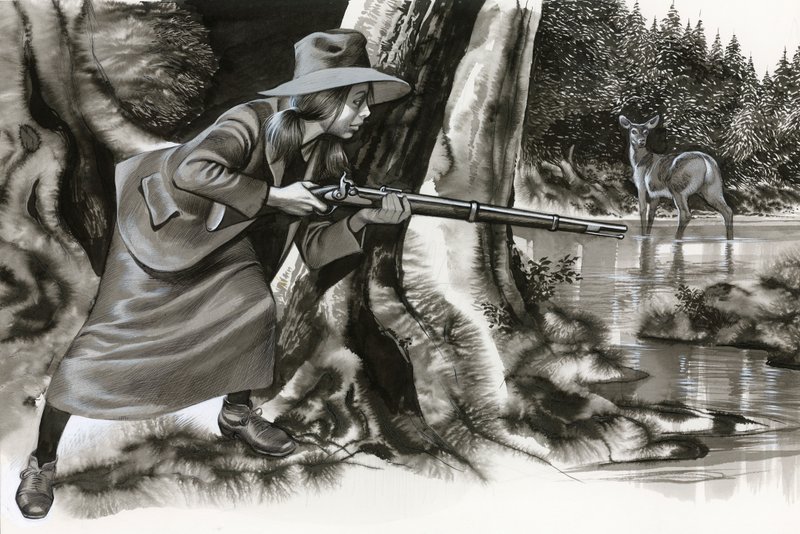 Annie Oakley disparando a un ciervo de Ron Embleton