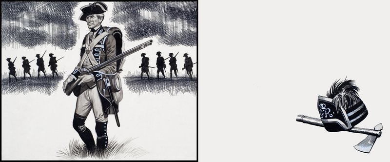 Soldado británico en la época de la Guerra Revolucionaria Americana (gouache sobre papel) de Ron Embleton