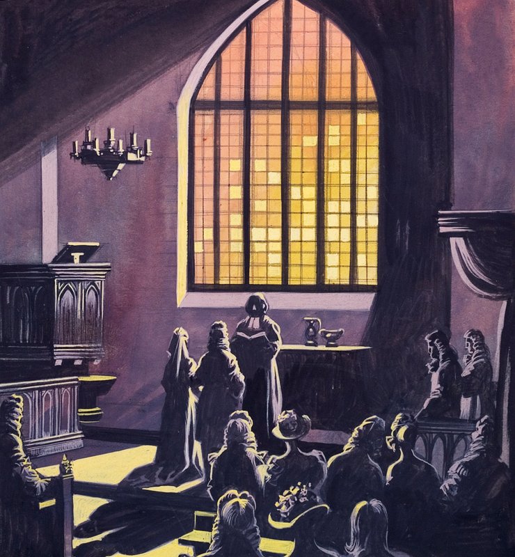Boda del siglo XVIII (gouache sobre papel) de Ron Embleton