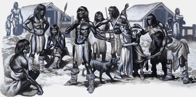 Indios con dos niños blancos de Ron Embleton