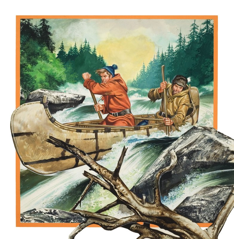 Jack London (1876-1917) viajando en canoa (gouache sobre papel) de Ron Embleton