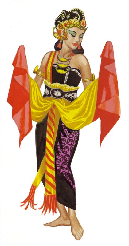 Mata Hari bailando (gouache sobre papel) de Ron Embleton