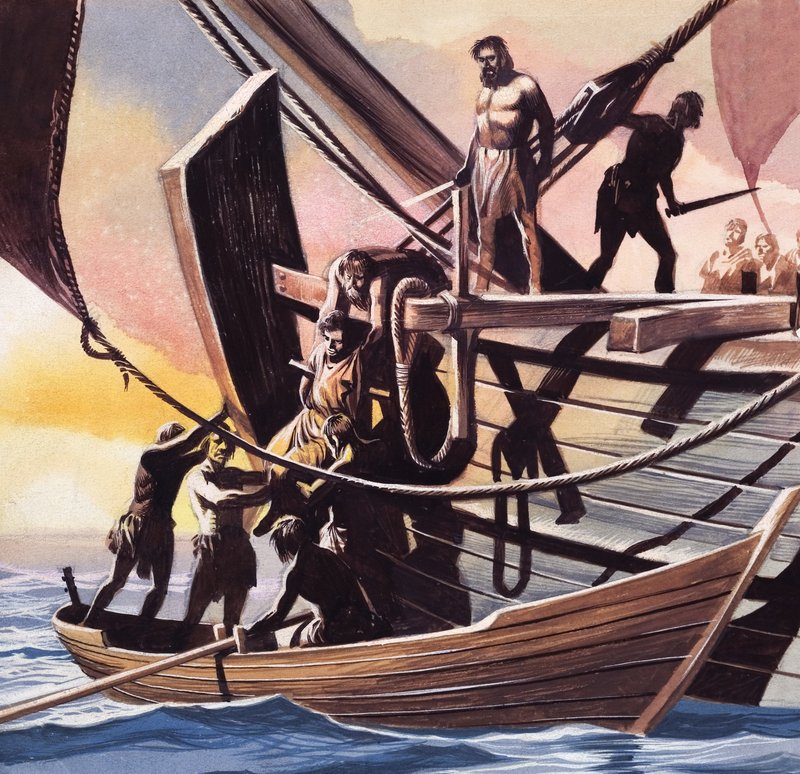 Pirates taking a Prisoner (gouache sobre papel) de Ron Embleton