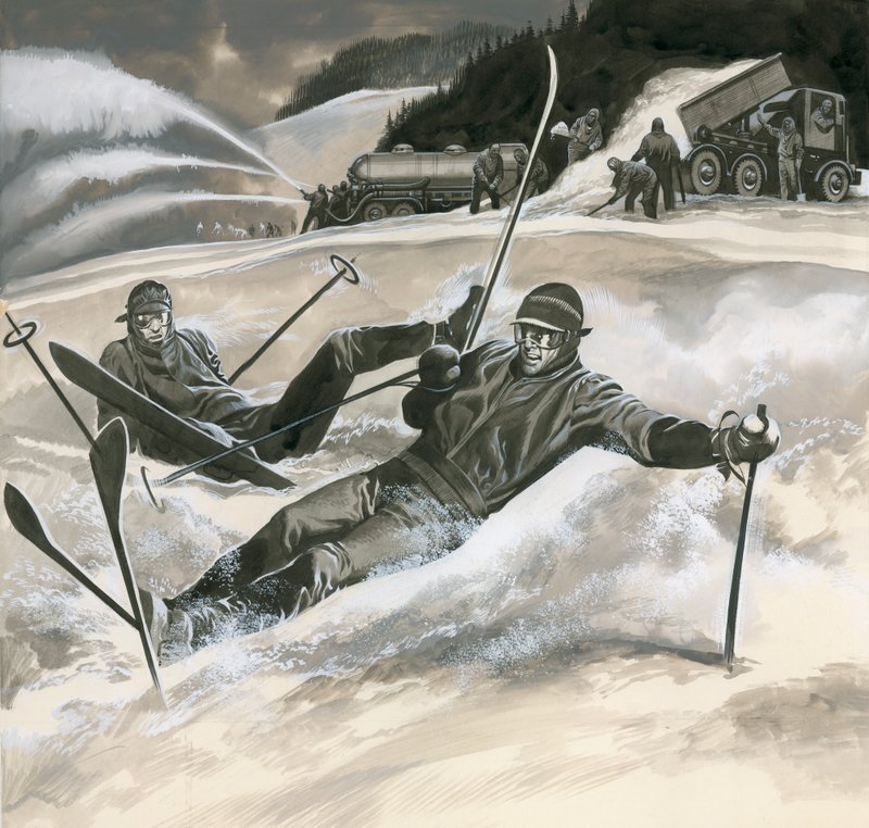 Esquiadores y máquinas de nieve de Ron Embleton