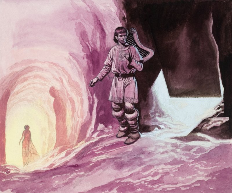 Tannhauser siguiendo a Venus en el interior de la caverna (gouache sobre papel) de Ron Embleton
