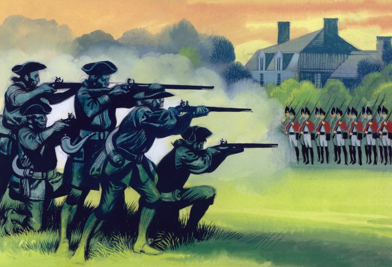 La batalla de Lexington (gouache sobre papel) de Ron Embleton