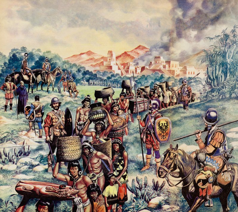La conquista española de México (litografía en color) de Ron Embleton