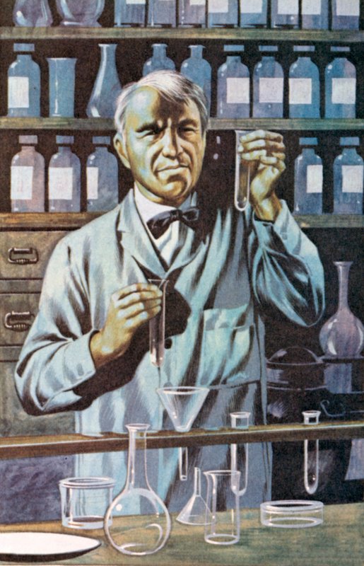 Thomas Alva Edison, inventor y empresario estadounidense (litografía en color) de Ron Embleton