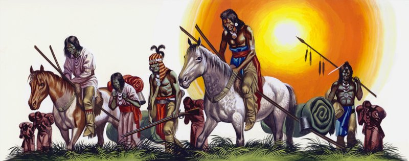 Indios americanos vencidos (gouache sobre papel) de Ron Embleton