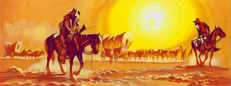 Wagon trail in the blistering heat (gouache sobre papel) de Ron Embleton