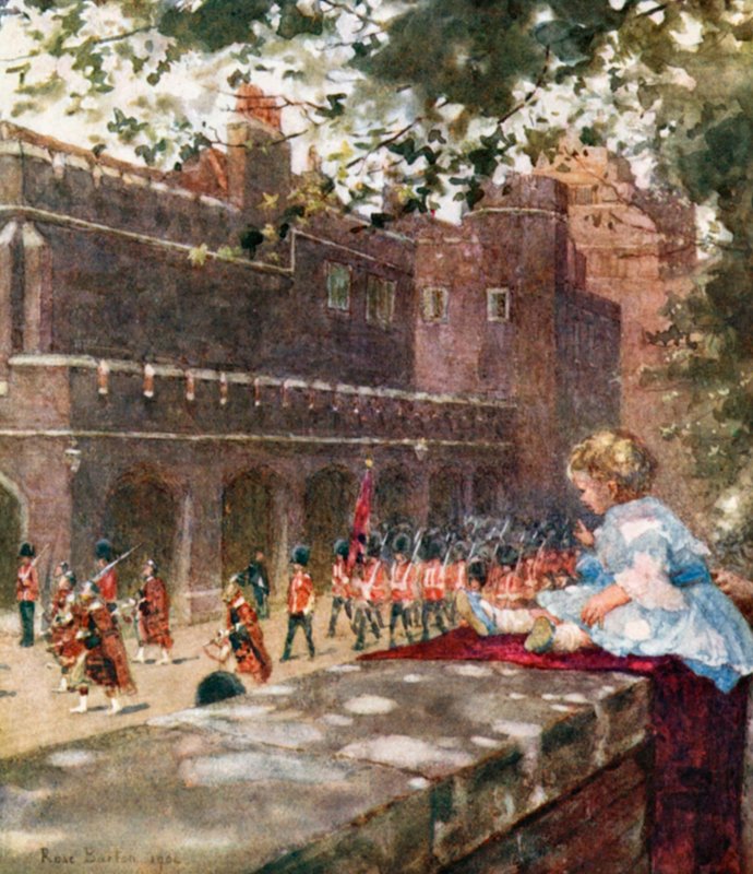SAR el Príncipe Jorge de Gales Observando a los Guardias Escoceses desde la Casa Marlborough de Rose Maynard Barton