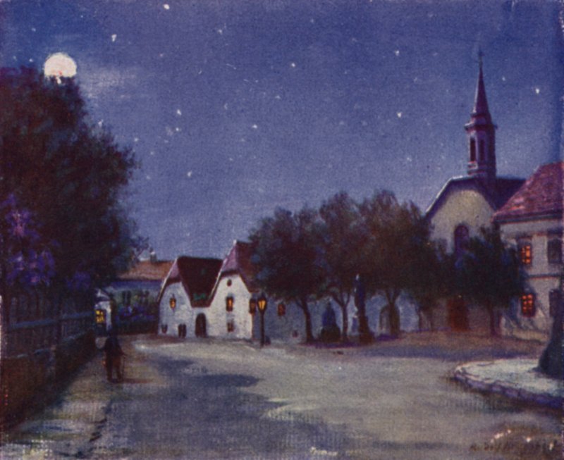 La antigua Pfarrplatz de Heiligenstadt (litografía en color) de Rudolf Klingsbogl