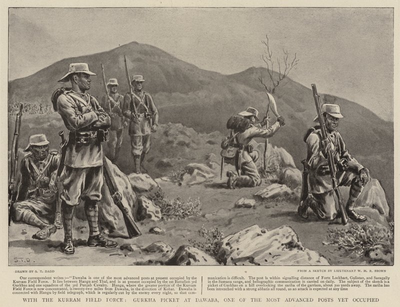 Con la Fuerza de Campo de Kurram, piquete Gurkha en Dawaba, uno de los puestos más avanzados ocupados de S.T. Dadd