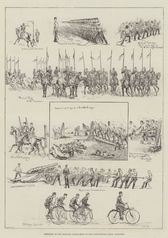 Bocetos en el Torneo Militar en el Agricultural Hall, Islington de S.T. Dadd
