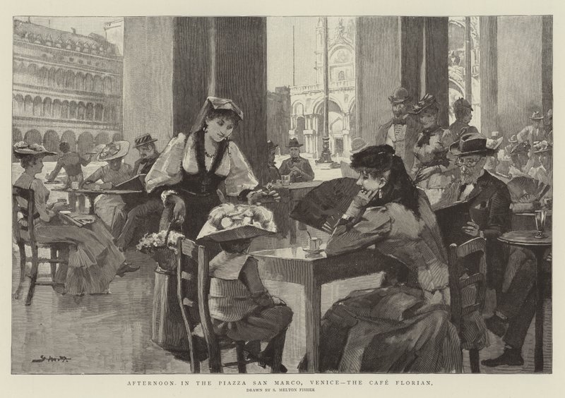 Tarde en la Piazza San Marco, Venecia, el Café Florian de Samuel Melton Fisher