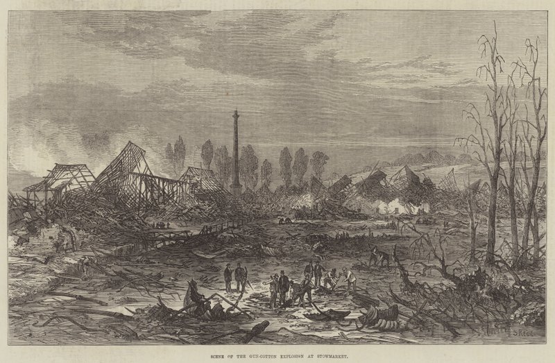 Escena de la explosión de algodón pólvora en Stowmarket de Samuel Read