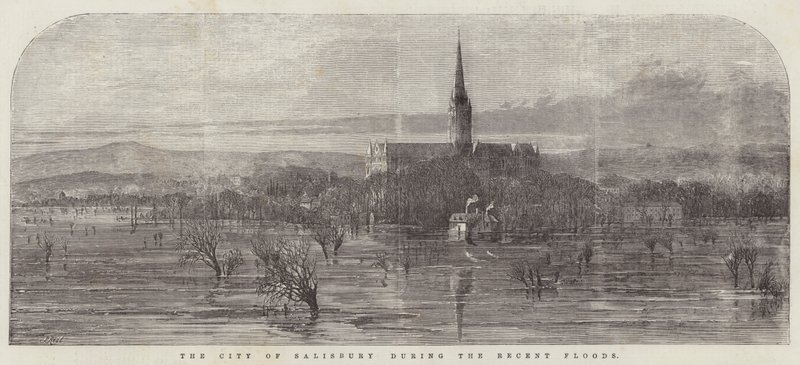 La ciudad de Salisbury durante las recientes inundaciones de Samuel Read