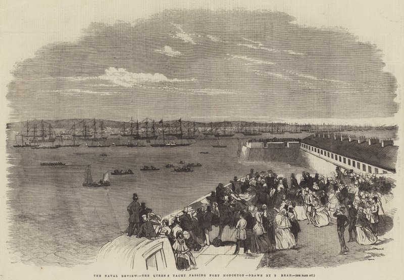 La revisión naval, el yate de la Reina pasando por Fort Monckton de Samuel Read