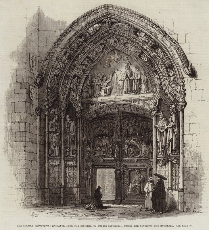 La Revolución Española, Entrada, desde el Claustro, a la Catedral de Burgos, donde fue asesinado el Gobernador de Samuel Read