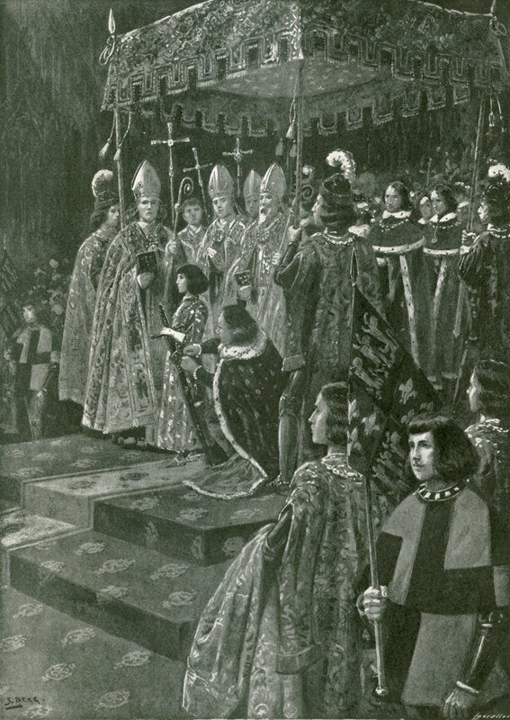Presentación de las espuelas y la espada en la coronación de Enrique VI (litografía) de Samuel (after) Begg