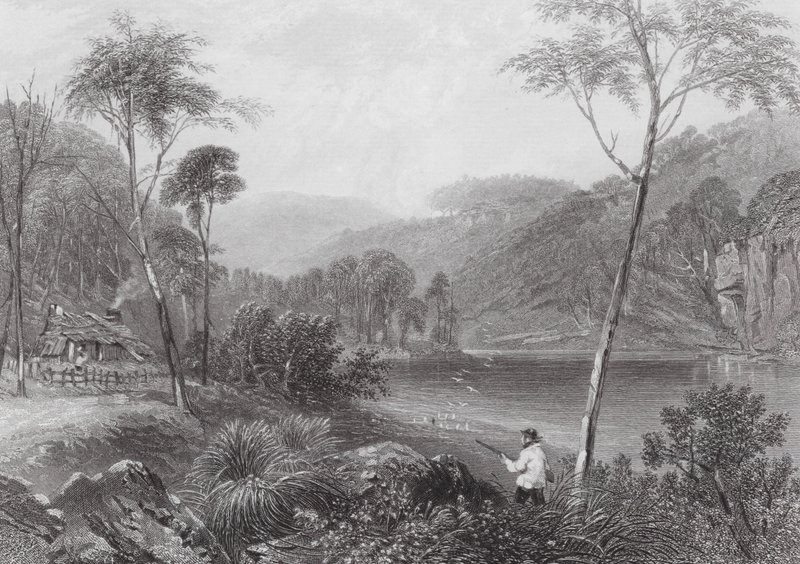 Australia: Fairlight Glen, en el Warragamba (grabado) de Samuel (after) Prout