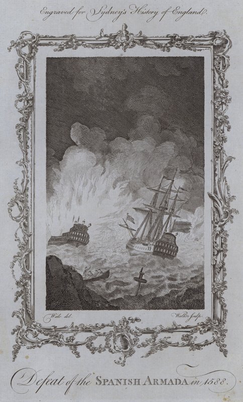 Derrota de la Armada Española en 1588 (grabado) de Samuel (after) Wale