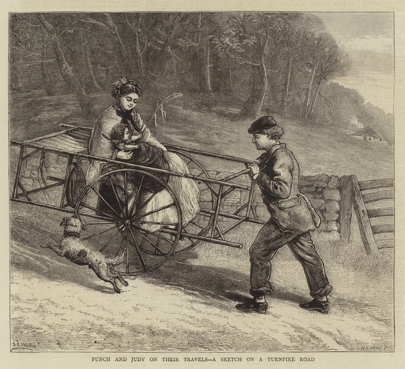 Punch y Judy en sus Viajes, un Boceto en una Carretera de Peaje de Samuel Edmund Waller