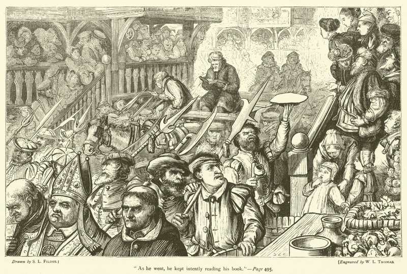 Mientras caminaba, seguía leyendo su libro con atención de Samuel Luke Fildes