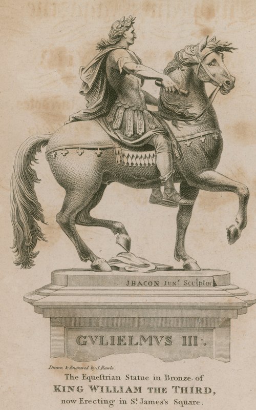 Estatua del Rey Guillermo III, ahora erigiéndose en St James