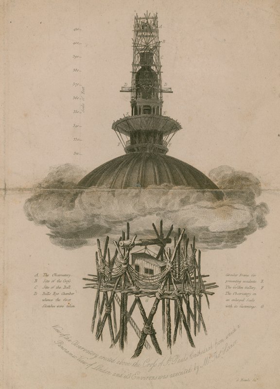 El observatorio erigido sobre la cruz de la Catedral de San Pablo de Samuel Rawle