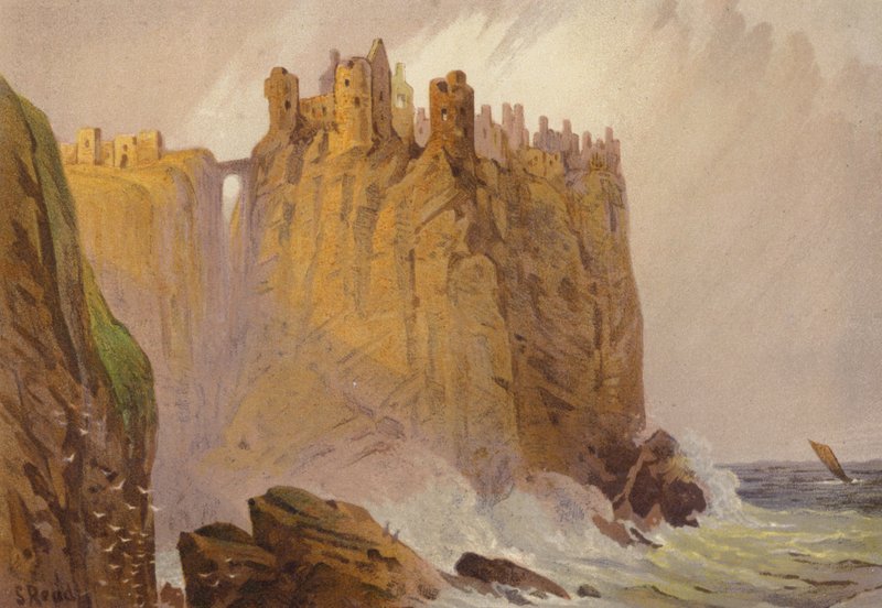 Norte de Irlanda, Castillo de Dunluce (litografia en color) de Samuel Read