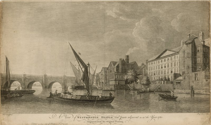 Vista del Puente de Westminster con partes adyacentes como en el año 1760 de Samuel Scott