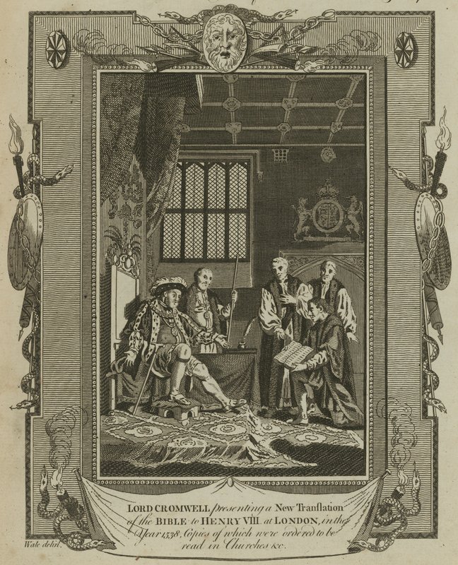 Lord Cromwell presentando una nueva traducción de la Biblia al Rey Enrique VIII en Londres en el año 1538 de Samuel Wale