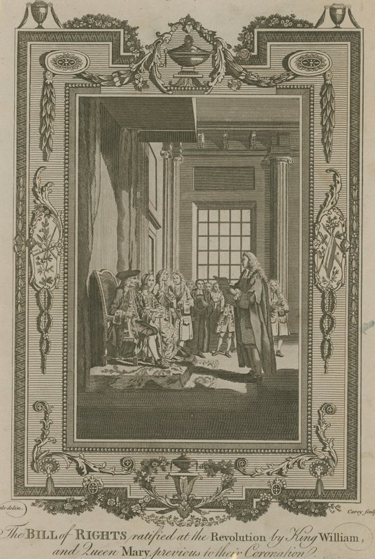 La Carta de Derechos ratificada en la Revolución por el Rey Guillermo y la Reina María de Samuel Wale