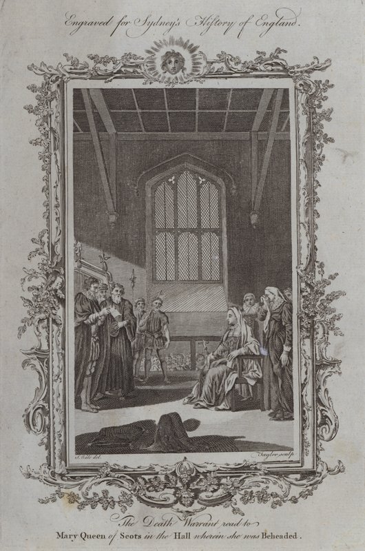La orden de ejecución leída a María Reina de Escocia en el salón donde fue decapitada de Samuel Wale