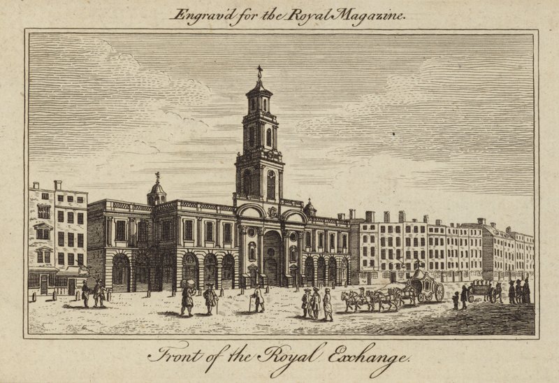 El frente de la Bolsa Real en la Ciudad de Londres de Samuel Wale