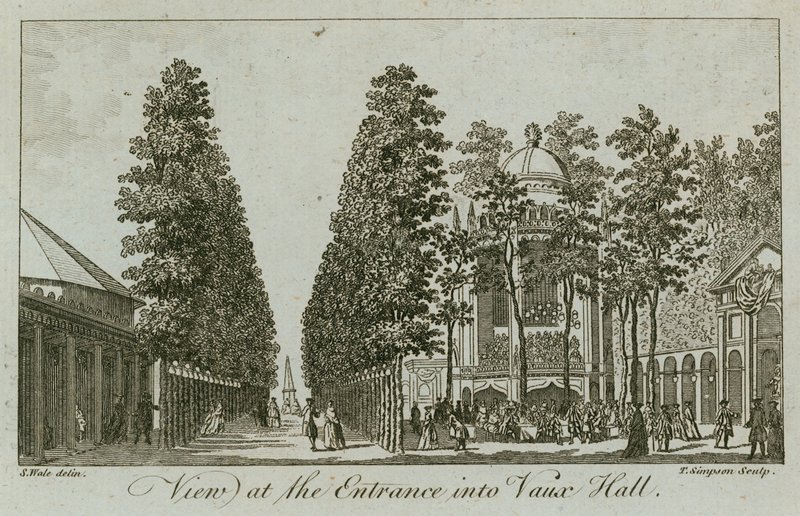 Vista de la entrada a los Jardines de Vauxhall, Londres de Samuel Wale