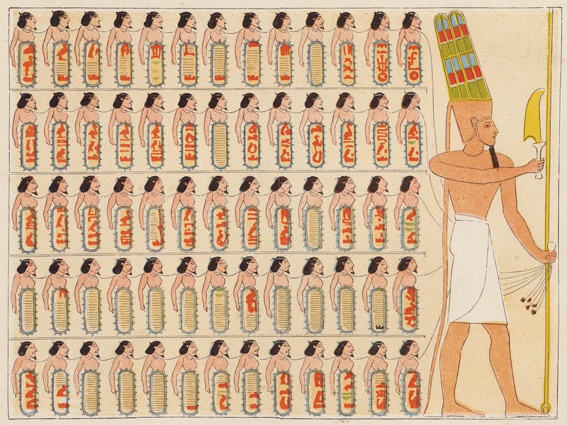 El antiguo faraón egipcio Shoshenq I al frente de su ejército (litografía en color) de School Egyptian