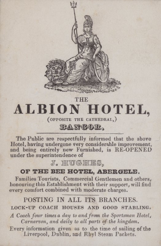 Anuncio del Hotel Albion, Bangor, Gales del Norte de School Welsh