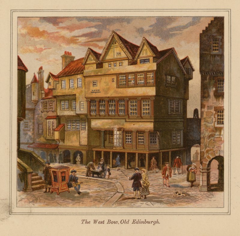 The West Bow, Old Edinburgh (litografía en color) de Scottish School